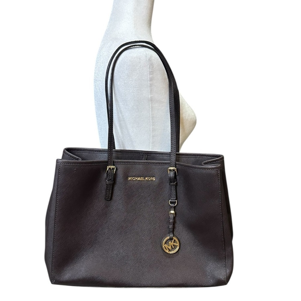 Michael Kors Jet Set Saffiano Dark Brown Tote Bag